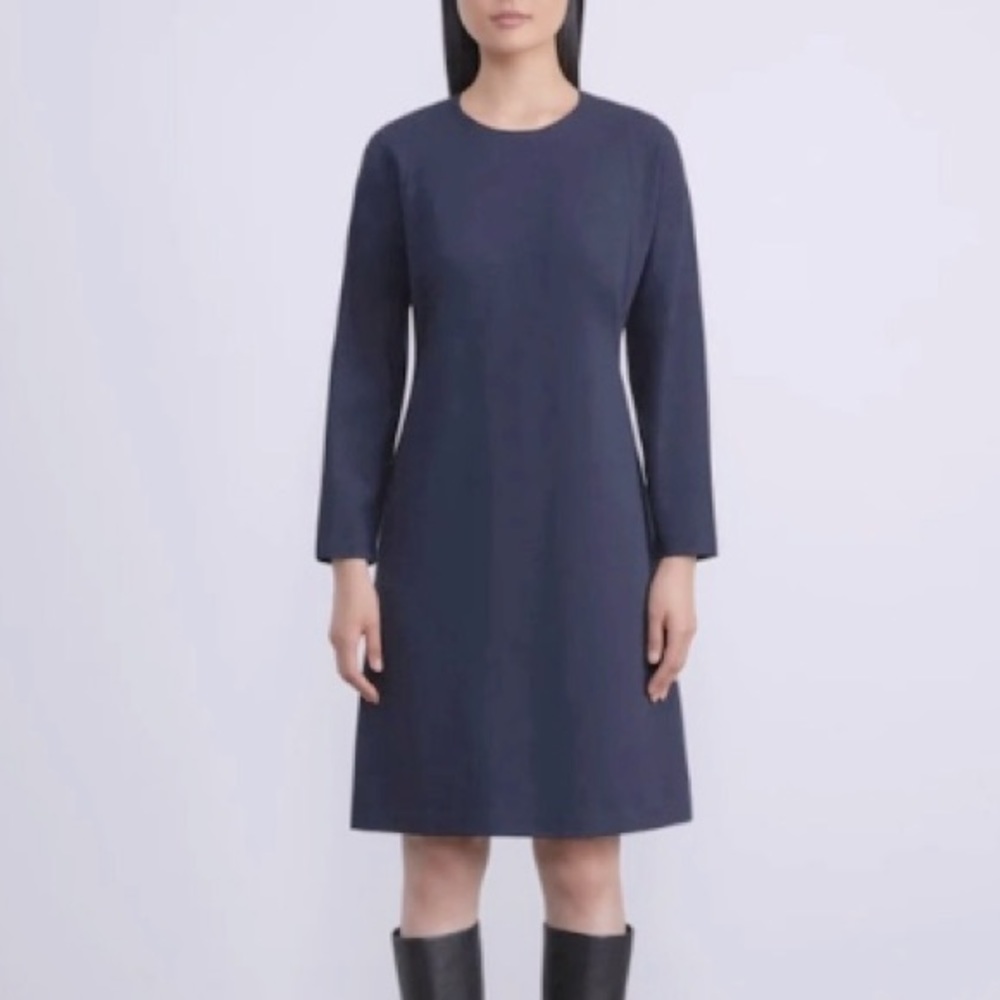 Lafayette 148 Blue Storm Shift Bodycon Sheath Pencil Dress Petite Capsule Luxury